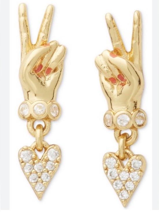 kate spade Jewelry - kate spade Gold-tone Peace Hand Drop Earrings with Crystal Hearts
